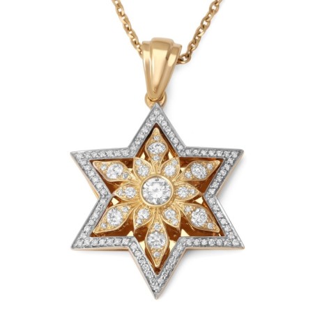 Pendentif étoile de David florale en or 14 carats avec 109 diamants