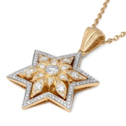 14K Gold Floral Star of David Pendant With 109 Diamonds