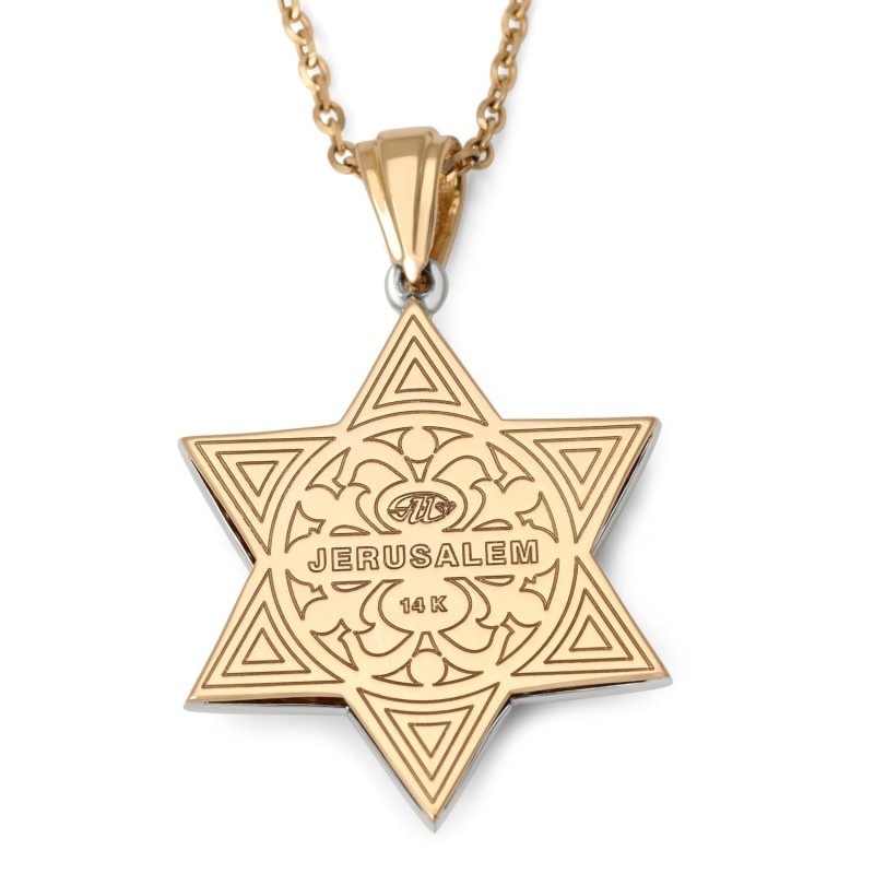 Pendentif étoile de David florale en or 14 carats avec 109 diamants