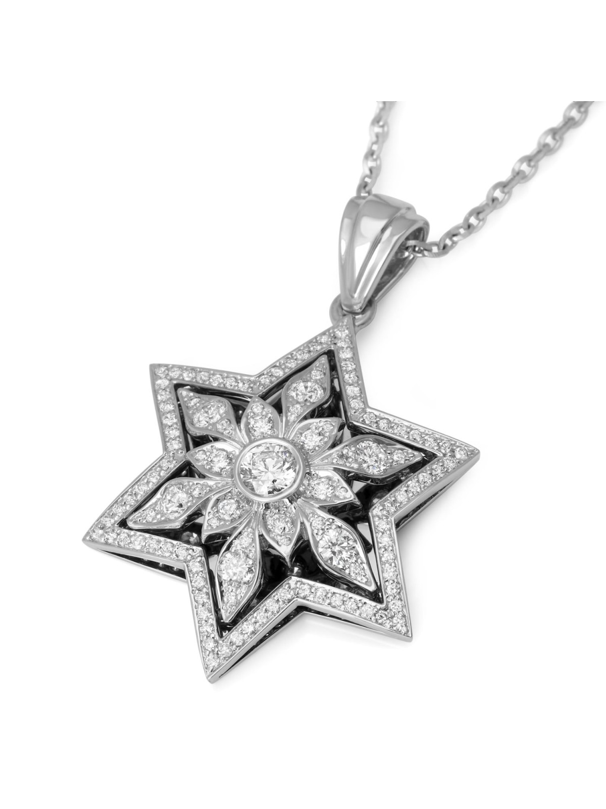 14K Gold Floral Star of David Pendant With 109 Diamonds
