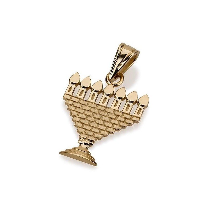 14K Gold Menorah Pendant Necklace