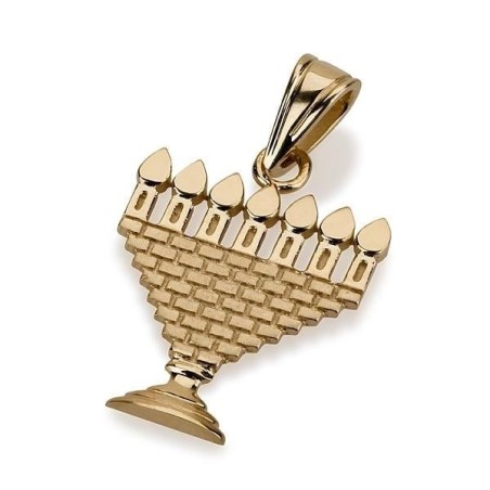 14K Gold Menorah Pendant Necklace
