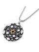 Silver Pendant Necklace with Gold Star of David and Red Garnet Gemston