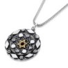 Silver Pendant Necklace with Gold Star of David and Red Garnet Gemston