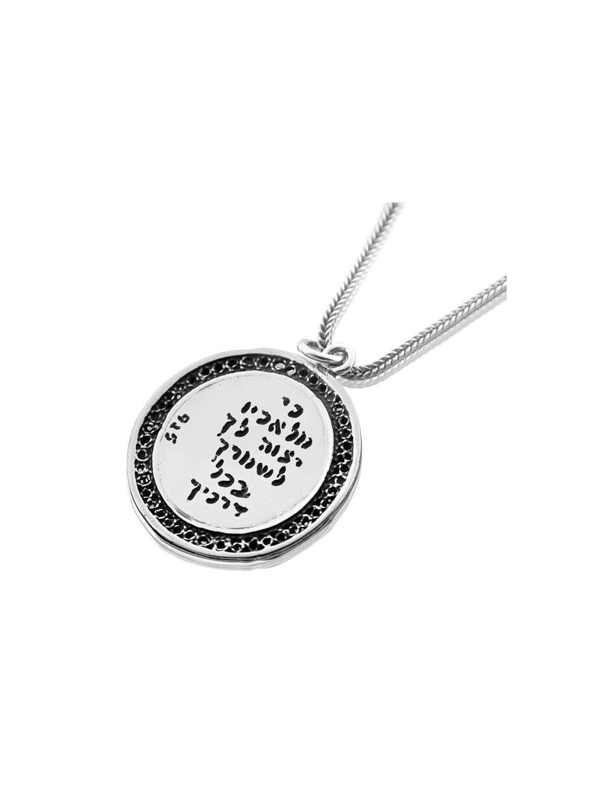 Silver Pendant Necklace with Gold Star of David and Red Garnet Gemston