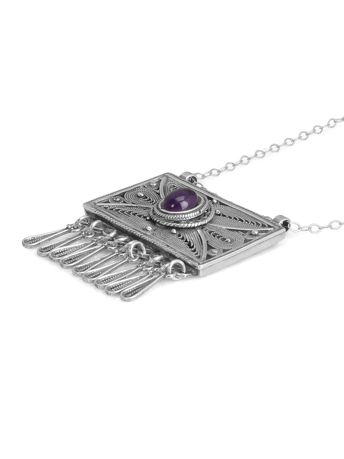 Traditional Yemenite Art Handcrafted Sterling Silver Filigree Box Neck