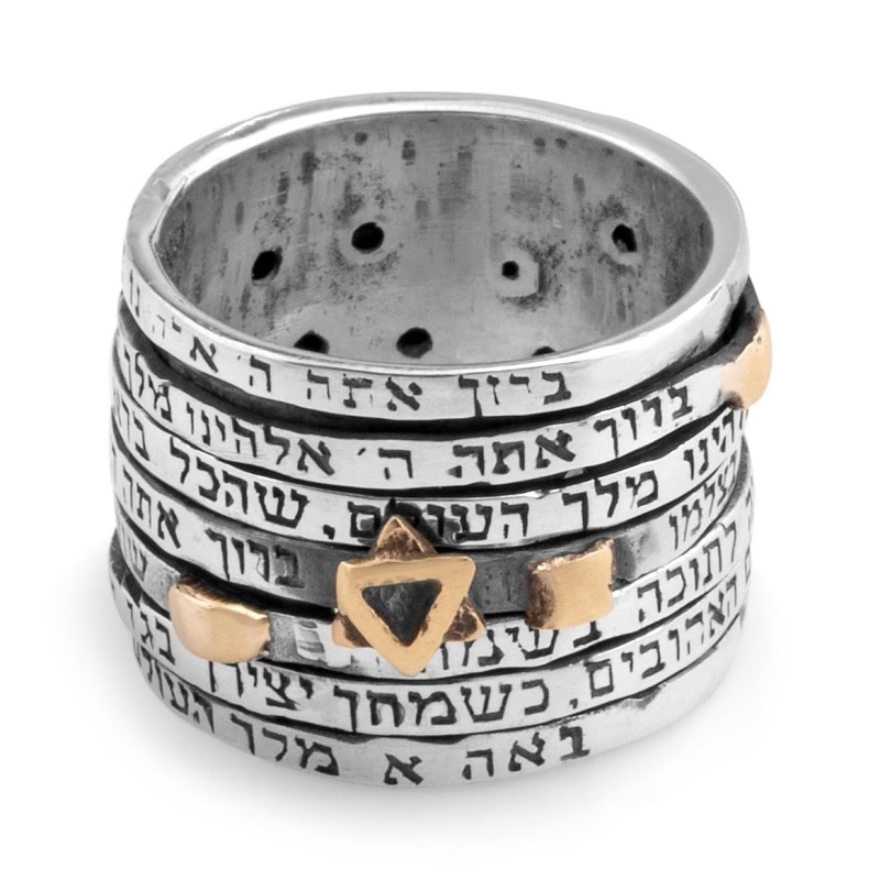 Bague de mariage juive Seven Blessings Spinner en argent sterling 925 et