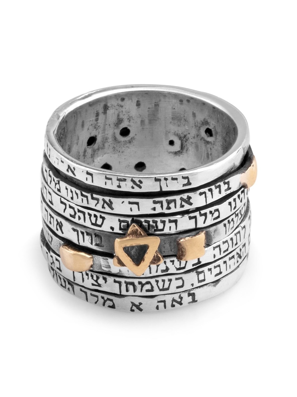 Bague de mariage juive Seven Blessings Spinner en argent sterling 925 et