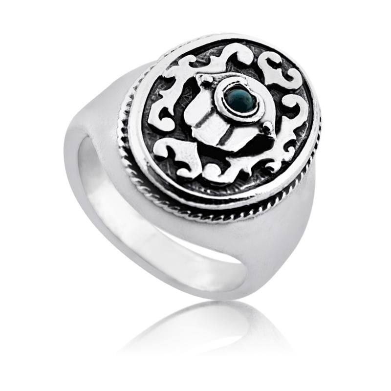 Bague Hamsa en argent avec pierres précieuses turquoise