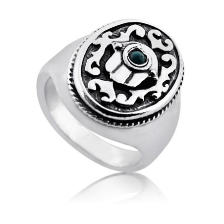 Bague Hamsa en argent avec pierres précieuses turquoise