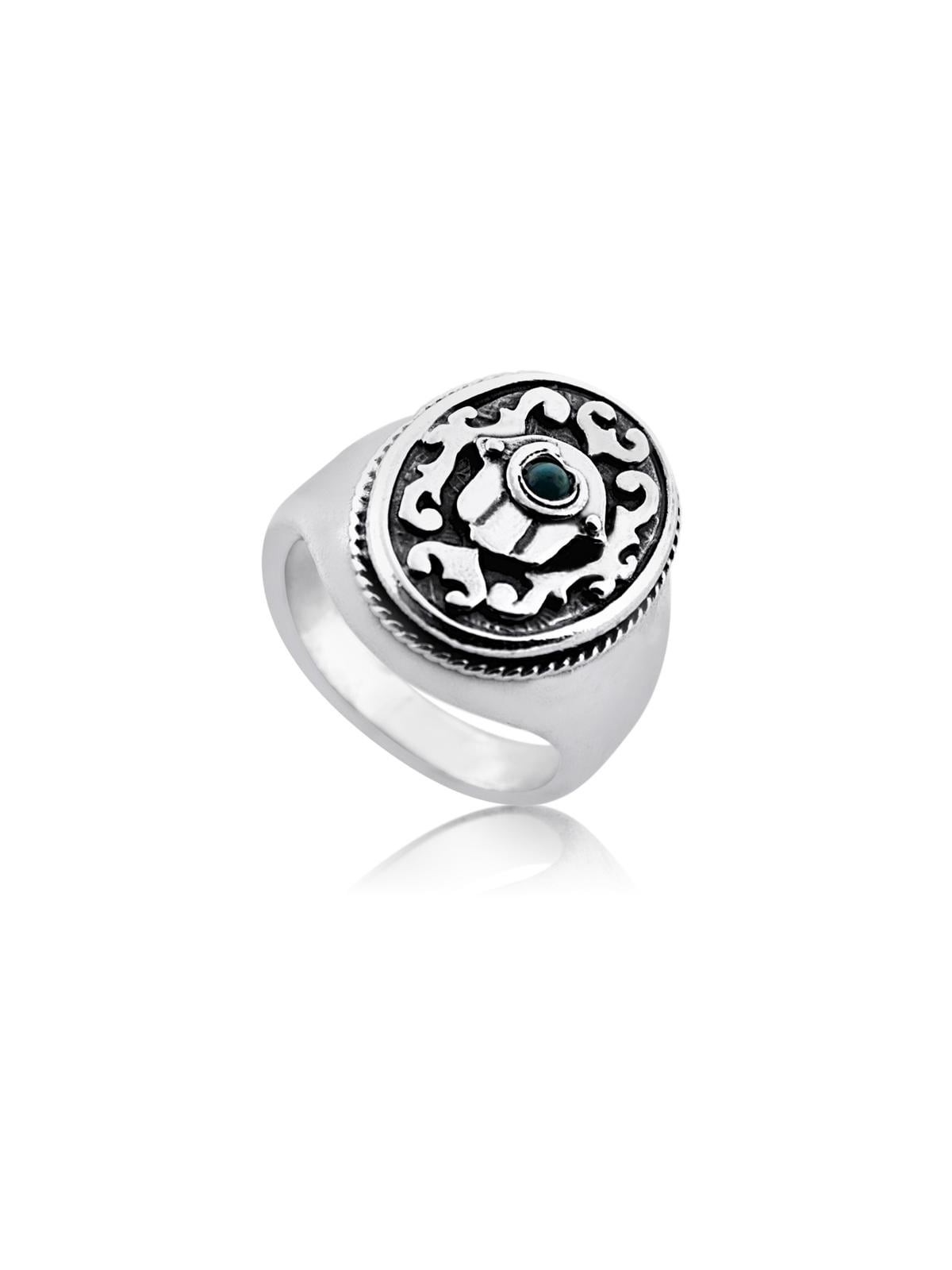 Bague Hamsa en argent avec pierres précieuses turquoise