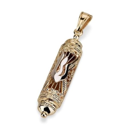 14K Gold Flames of Life Mezuzah Pendant