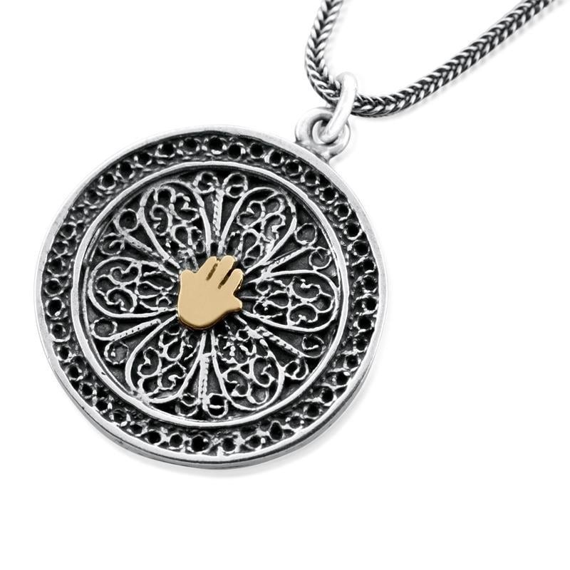Collier pendentif de luxe en argent Hamsa et Ana BeKoach