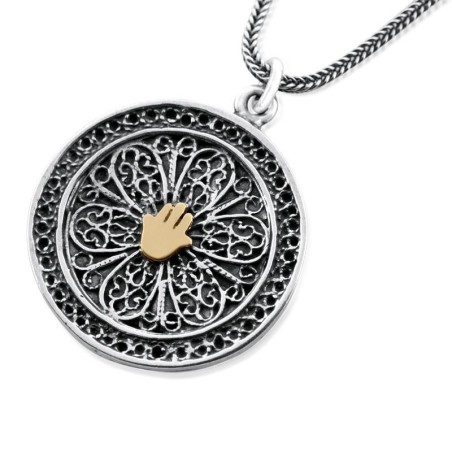 Collier pendentif de luxe en argent Hamsa et Ana BeKoach