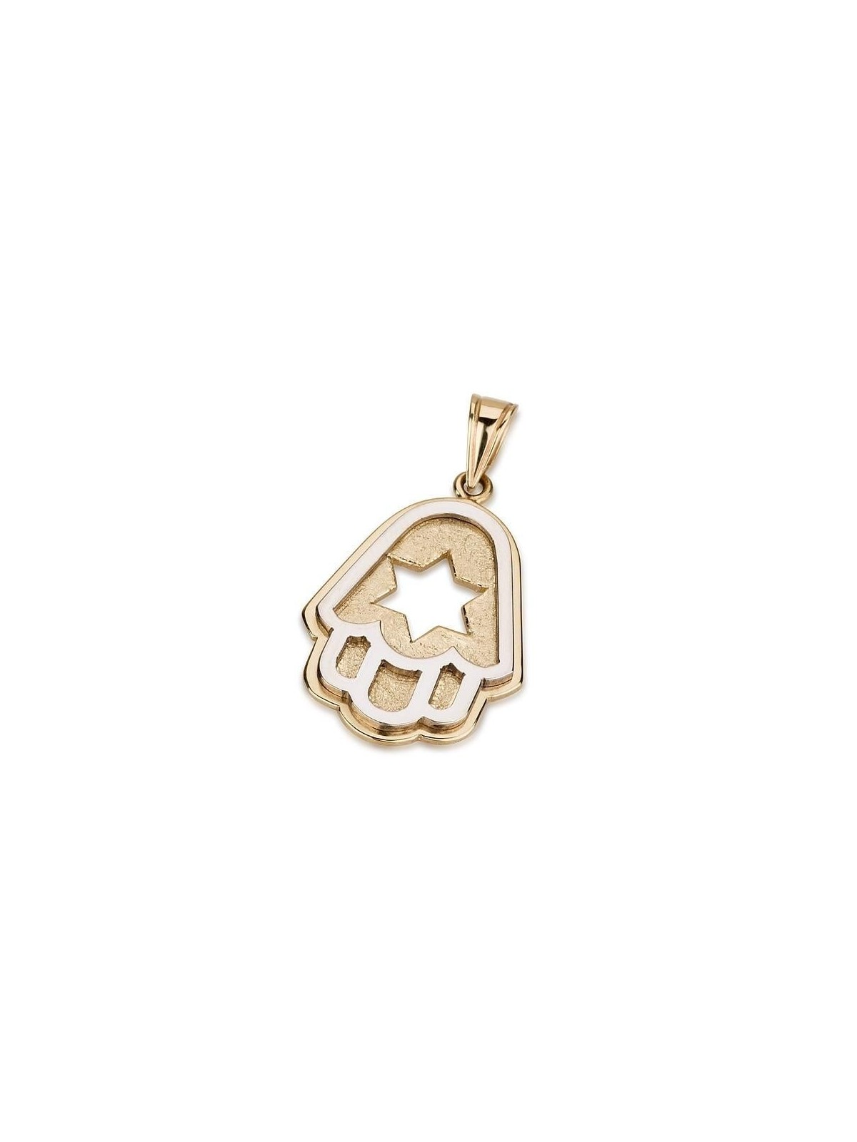 Pendentif Hamsa en couches d'or 14 carats avec étoile de David