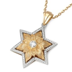14K Gold Floral Star of David Pendant With 79 Diamonds