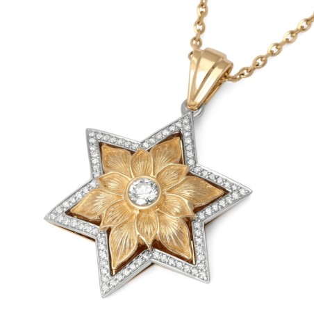 14K Gold Floral Star of David Pendant With 79 Diamonds