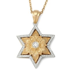 14K Gold Floral Star of David Pendant With 79 Diamonds