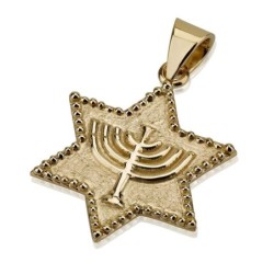 14K Gold Star of David with Menorah Pendant