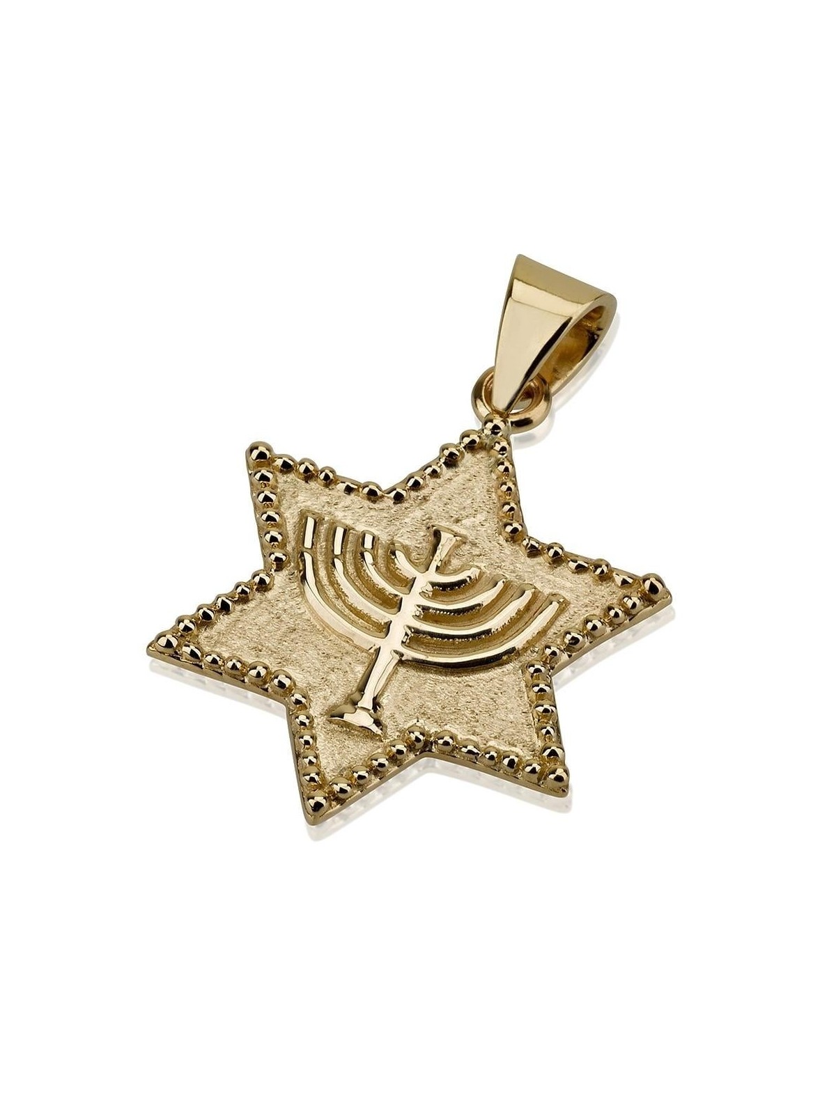14K Gold Star of David with Menorah Pendant