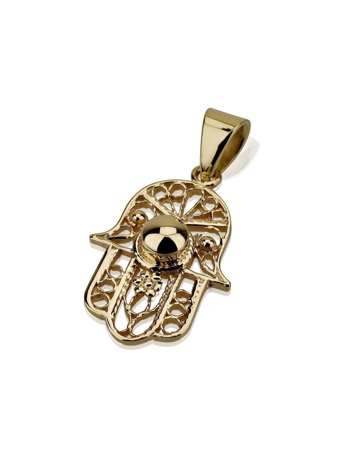 14K Gold Filigree Hamsa Pendant