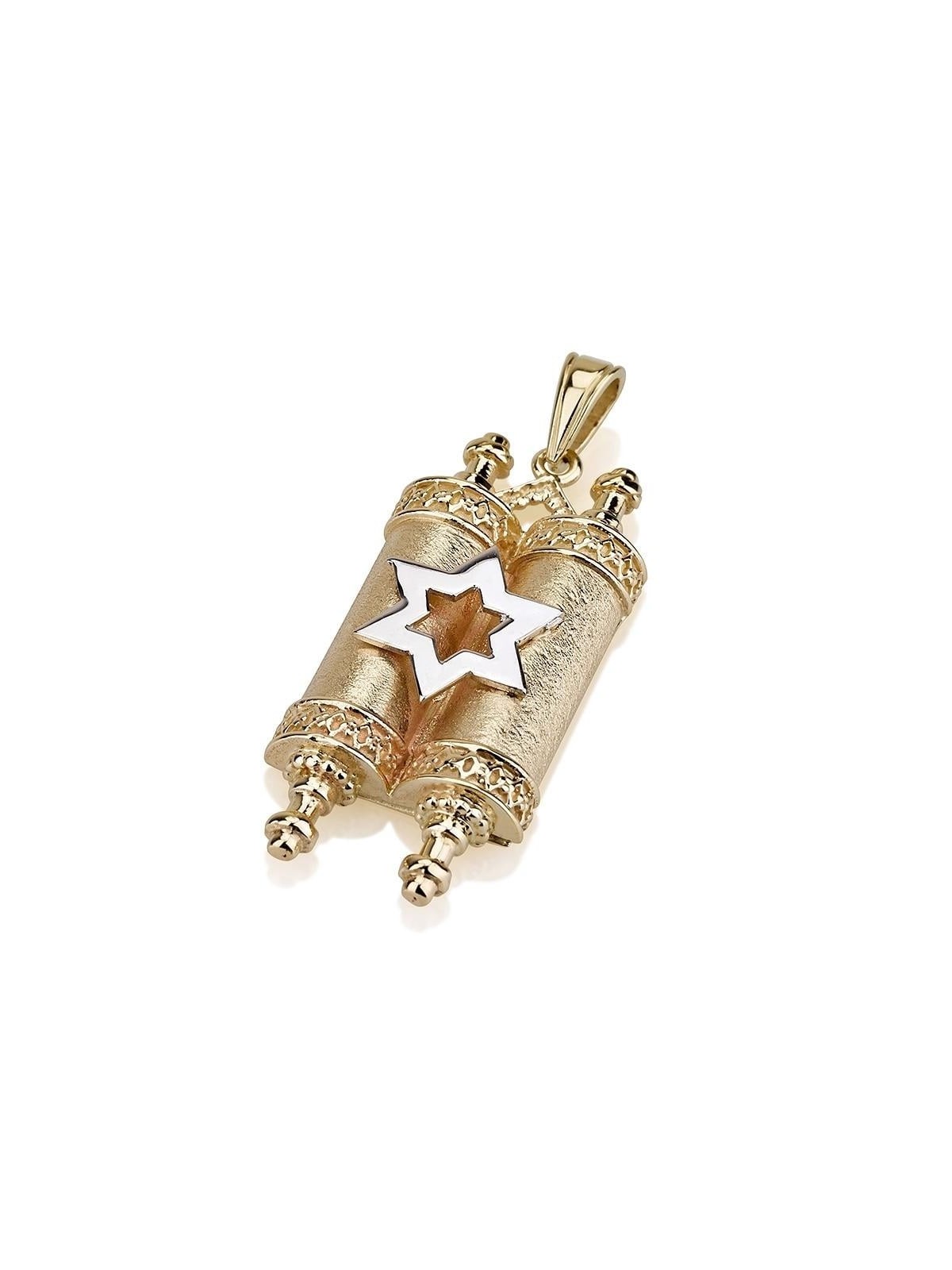 14K Gold Torah Scroll with Star of David Pendant