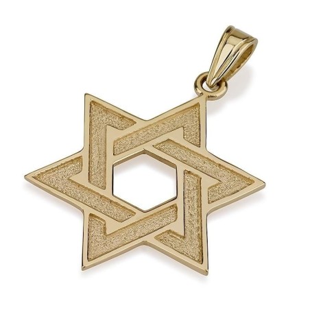 14K Gold Star of David with Maze Design Pendant