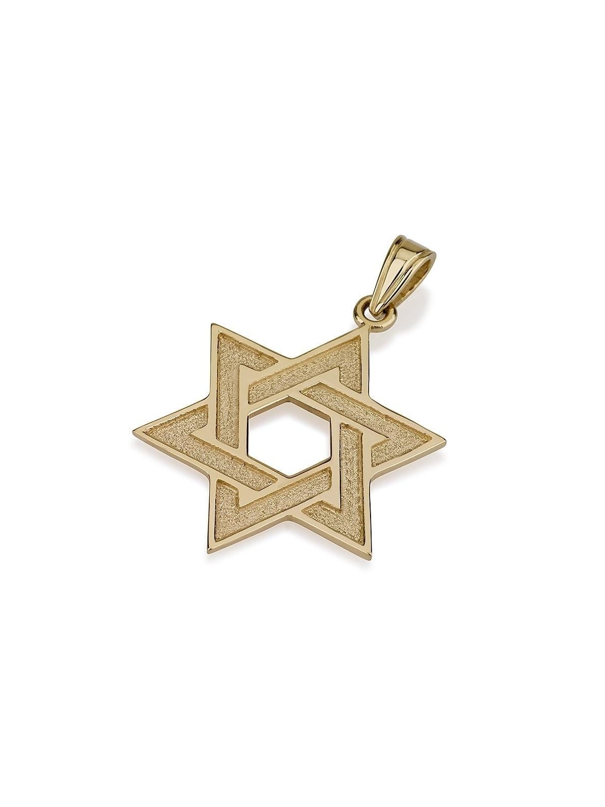 Pendentif étoile de David en or 14 carats avec motif labyrinthe