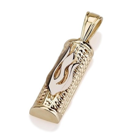 14K Gold Mezuzah Flame Pendant