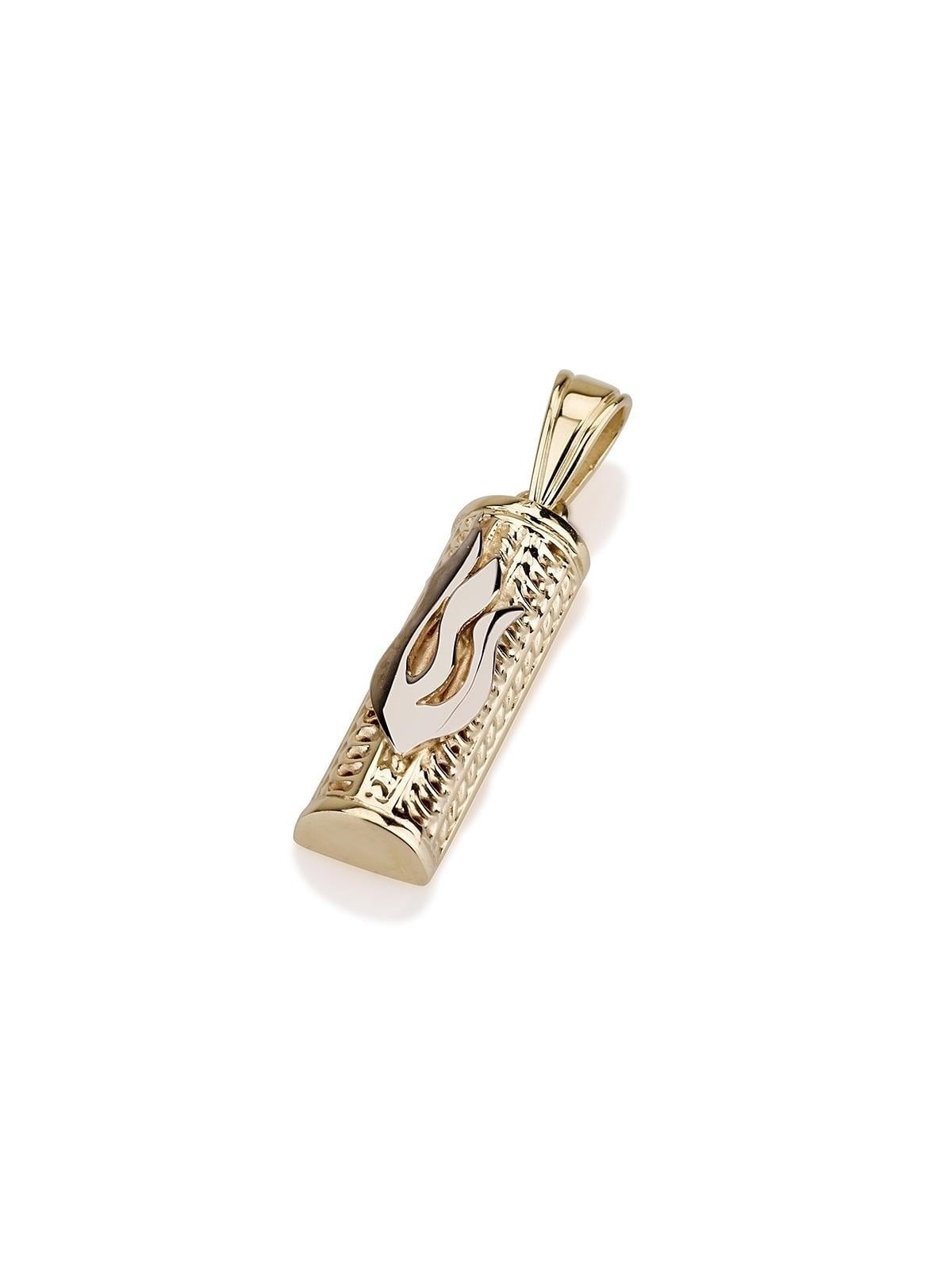 14K Gold Mezuzah Flame Pendant
