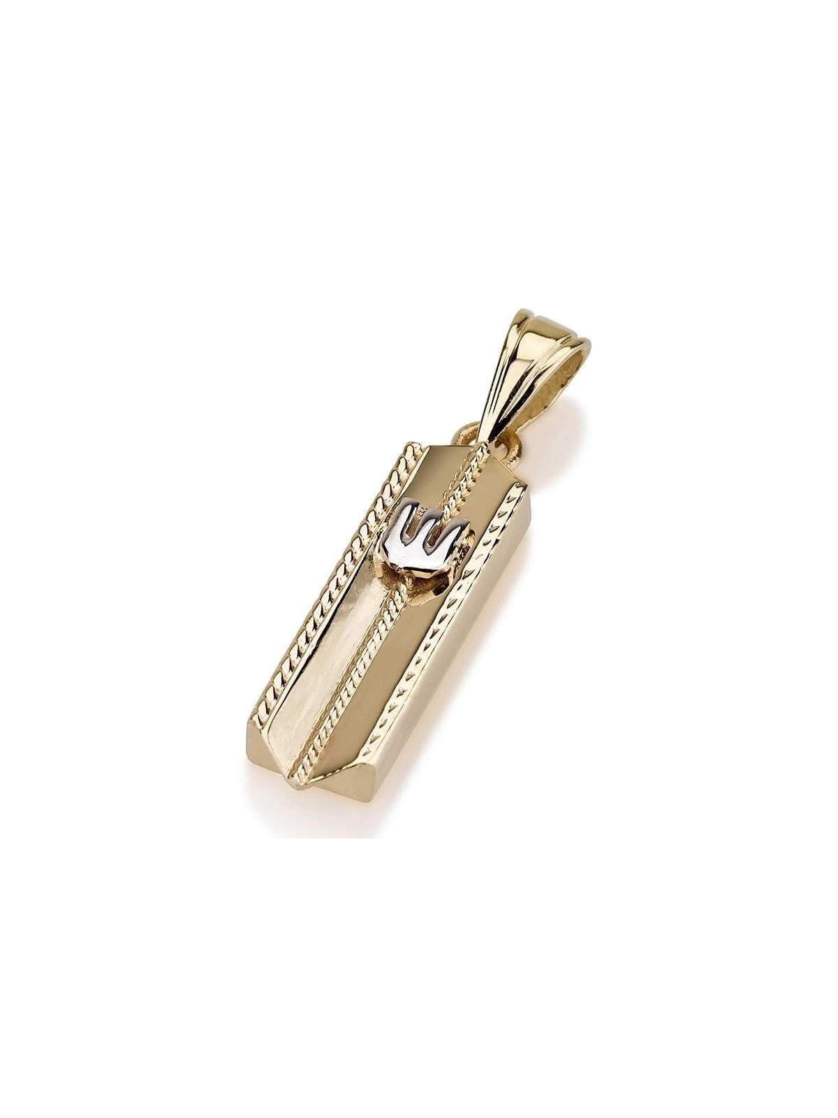 14K Gold Indented Mezuzah Pendant