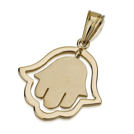 14K Gold Hanging Hamsa Pendant