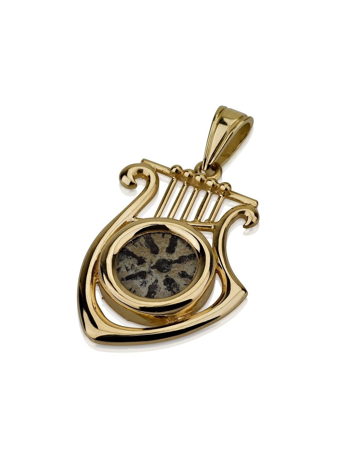Harpe de David en or 14 carats avec pendentif pièce de monnaie ancienne