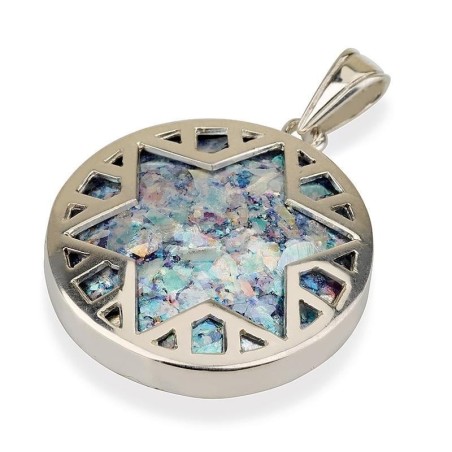 Collier pendentif étoile de David de luxe en verre romain et argent