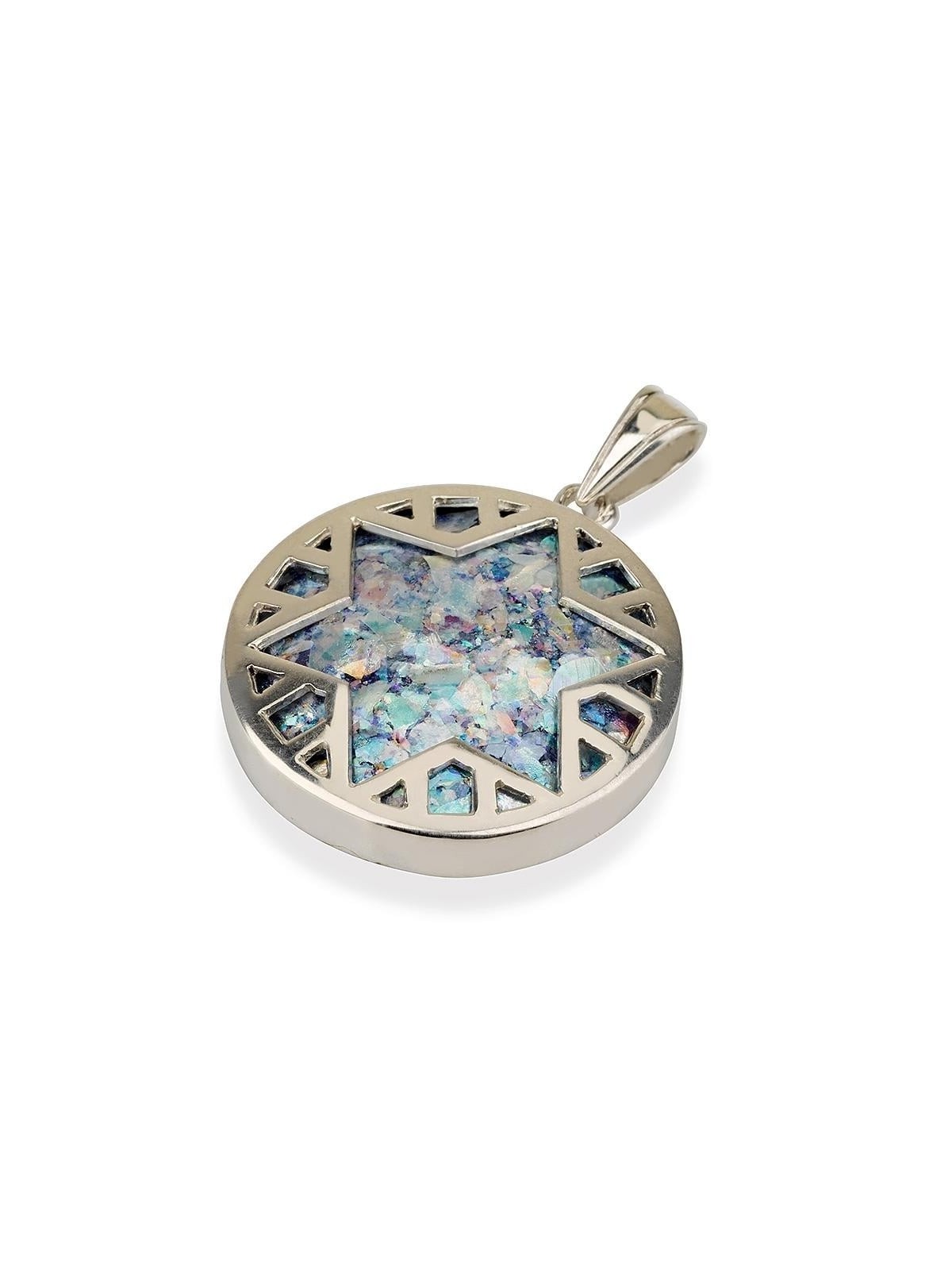Roman Glass and Silver Deluxe Star of David Pendant Necklace
