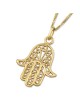 Large 14K Yellow Gold Hamsa Pendant Necklace With Rope Filigree Design