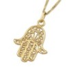 Large 14K Yellow Gold Hamsa Pendant Necklace With Rope Filigree Design