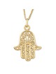 Grand collier pendentif Hamsa en or jaune 14 carats avec motif en filigrane de corde