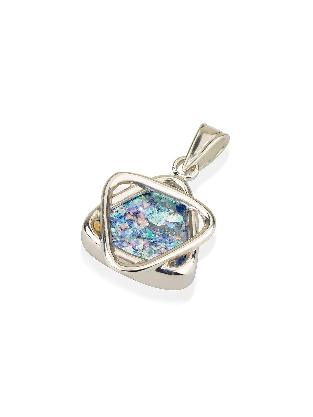 Collier pendentif étoile de David en verre romain et argent