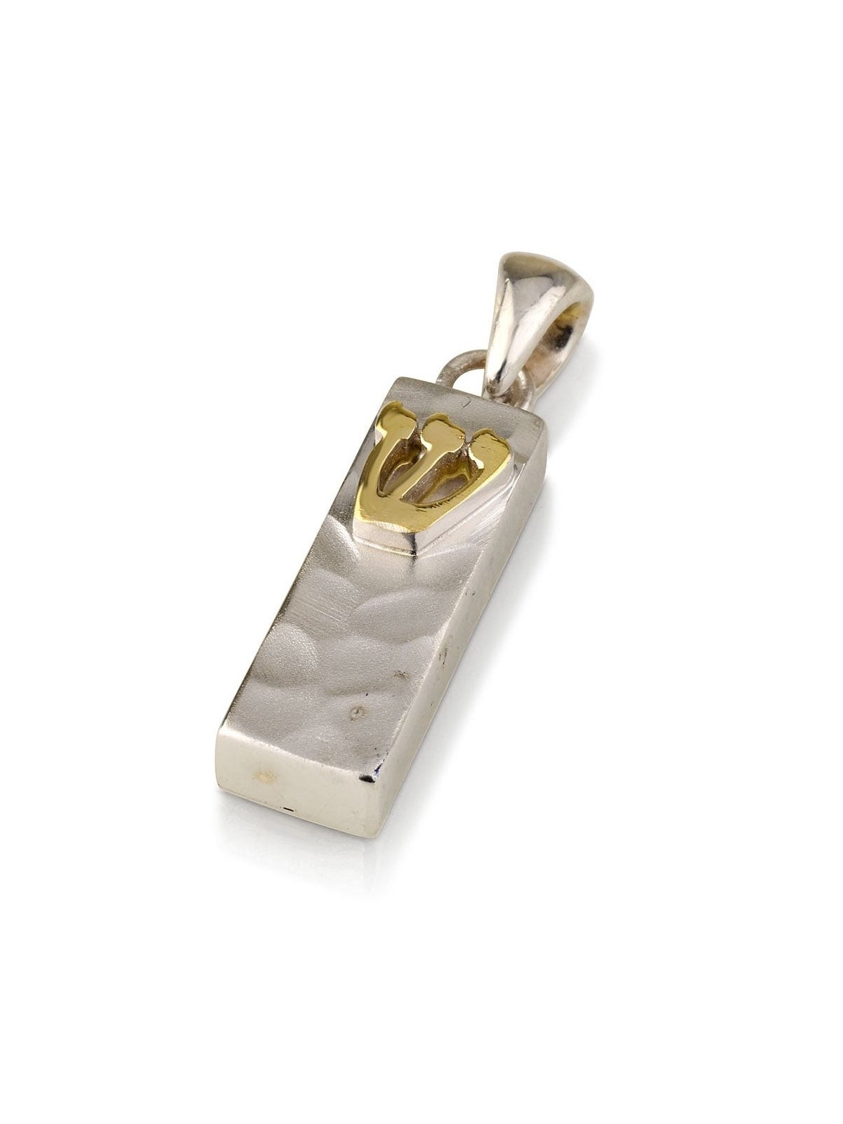 14K Gold Mezuzah Pendant with Rippled Finish
