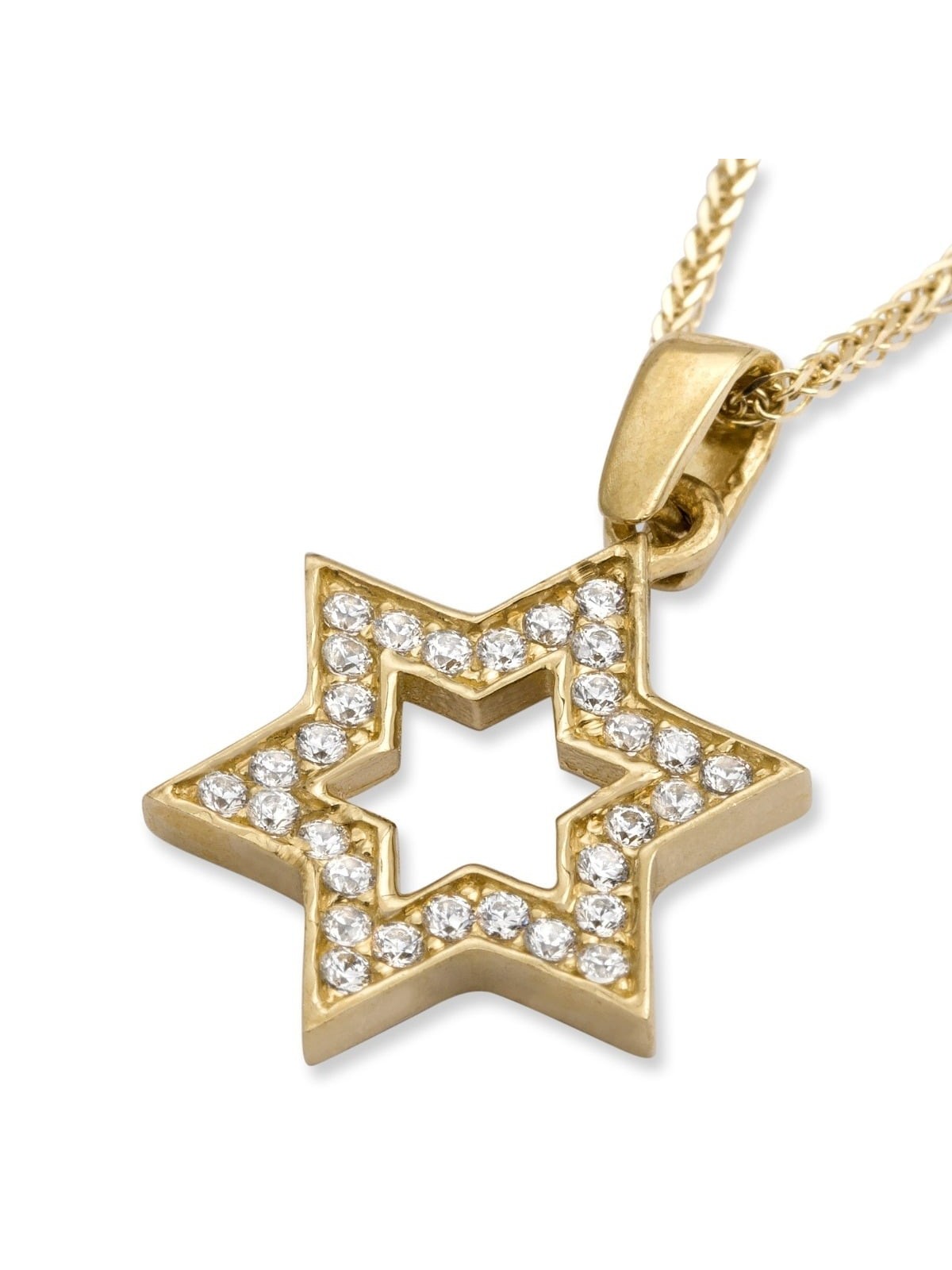 Collier pendentif étoile de David en or jaune 14 carats avec zircon cubique