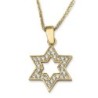 14K Yellow Gold Star of David Outline Pendant Necklace With Cubic Zirc