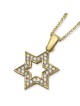 14K Yellow Gold Star of David Outline Pendant Necklace With Cubic Zirc