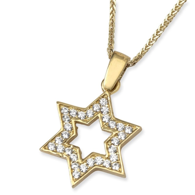 Collier pendentif étoile de David en or jaune 14 carats avec zircon cubique