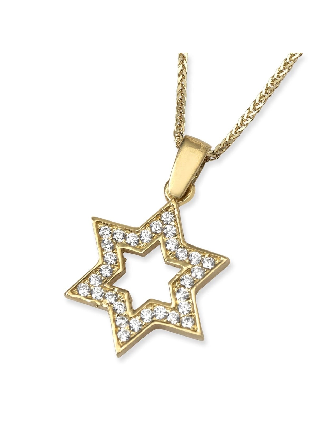 Collier pendentif étoile de David en or jaune 14 carats avec zircon cubique