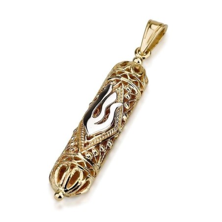Pendentif Mezouza de luxe en or 14 carats avec rouleau de Torah