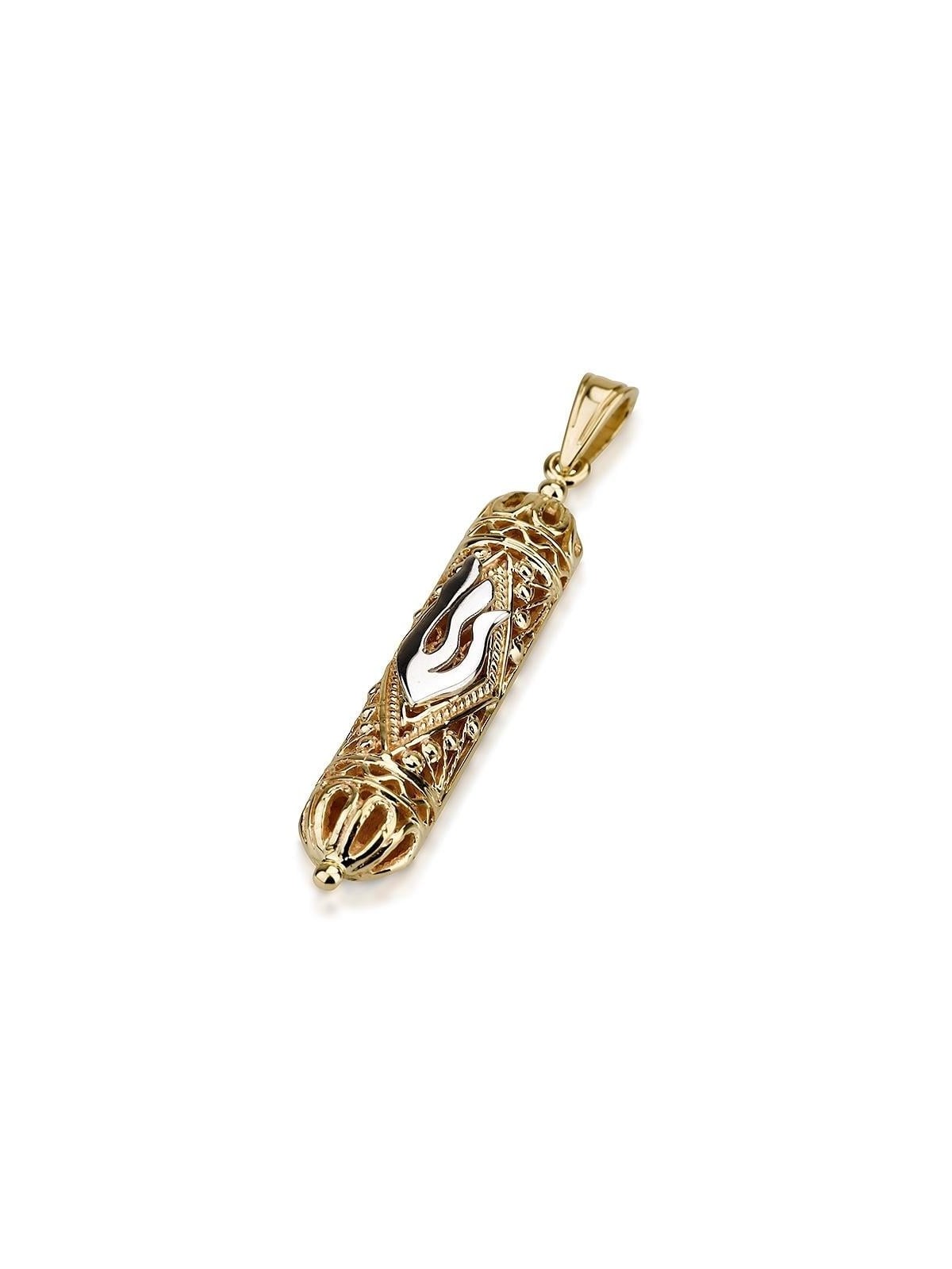 Deluxe 14K Gold Torah Scroll Mezuzah Pendant