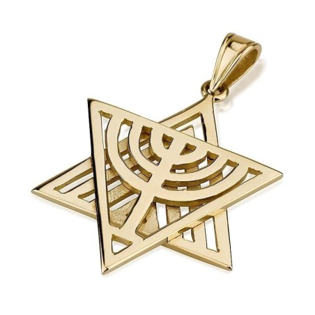 14K Gold Star of David with Menorah Pendant