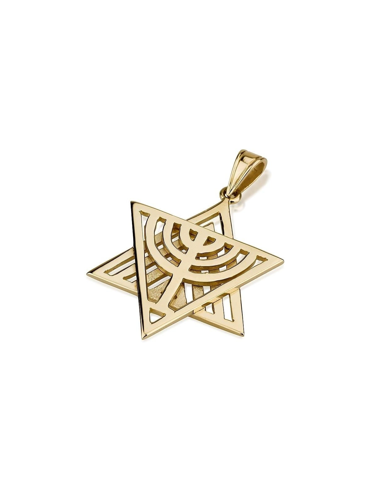 Étoile de David en or 14 carats avec pendentif Menorah