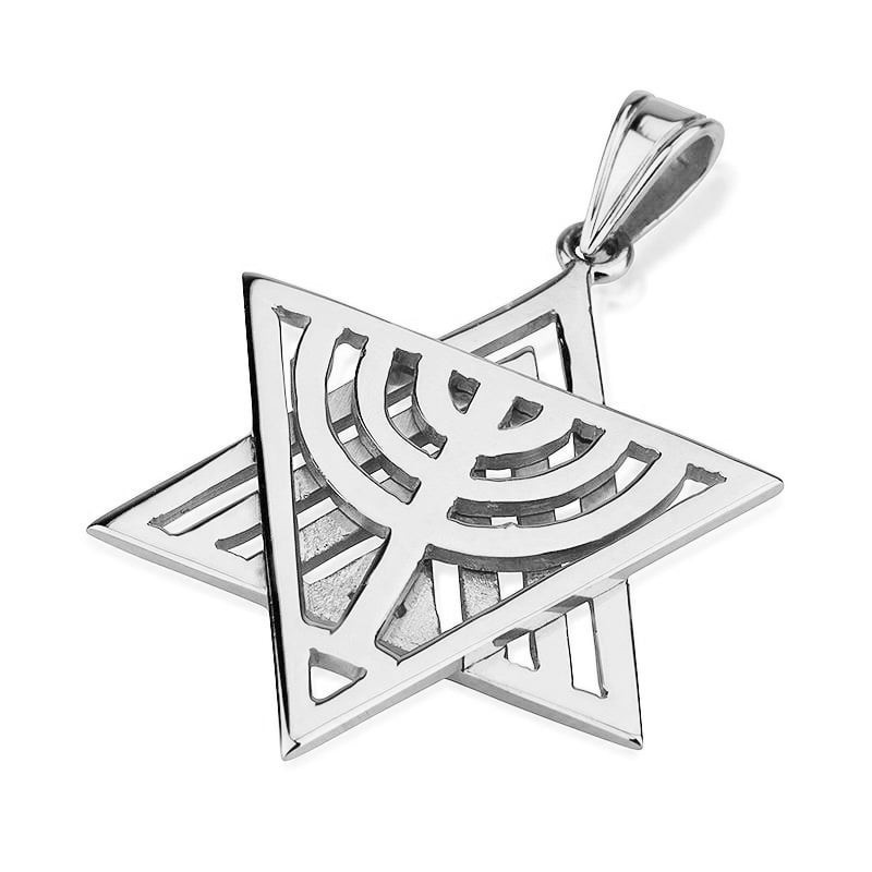 Étoile de David en or 14 carats avec pendentif Menorah